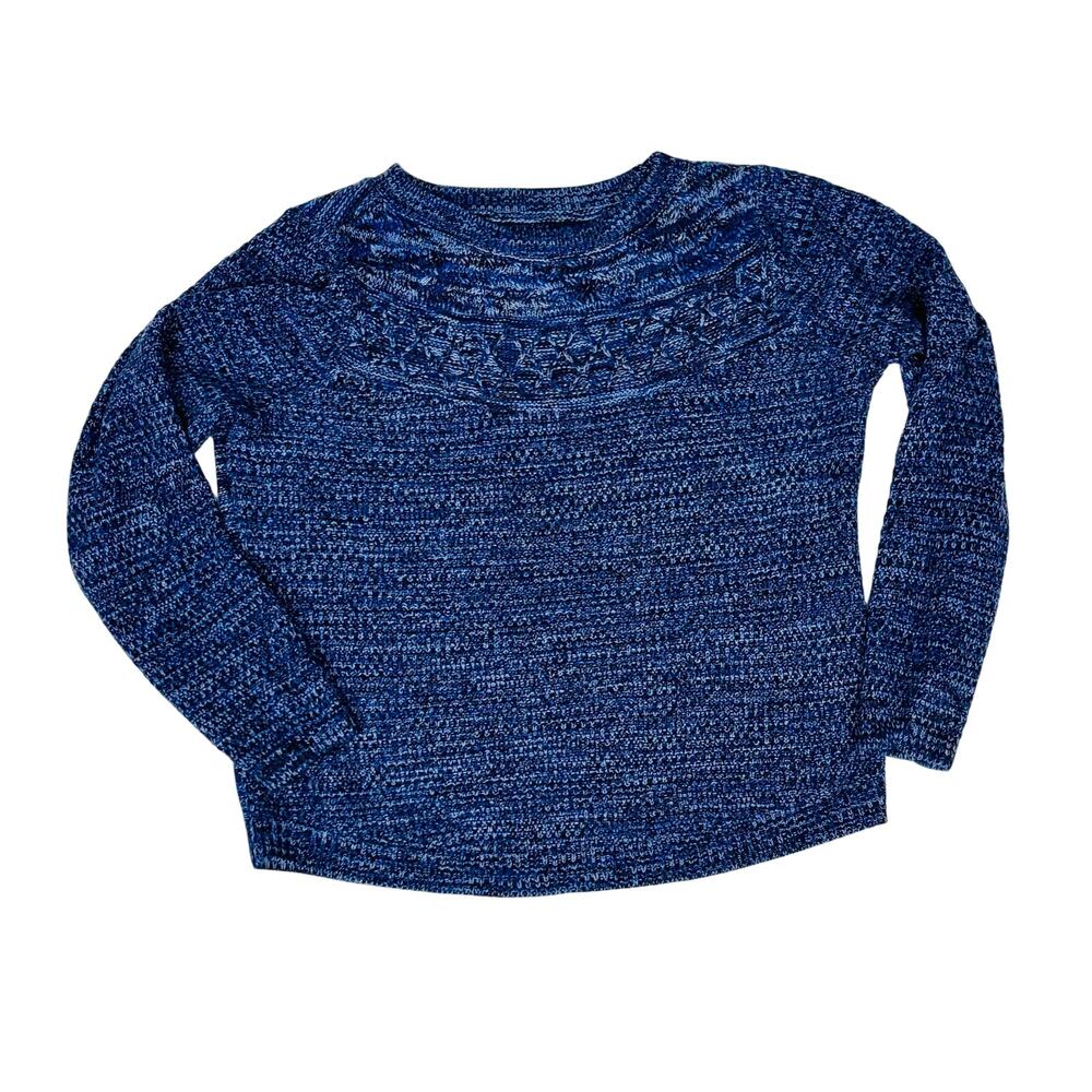 Croft & Borrow navy blue Cable Knit yoke crewneck pullover sweater sz Petite Med